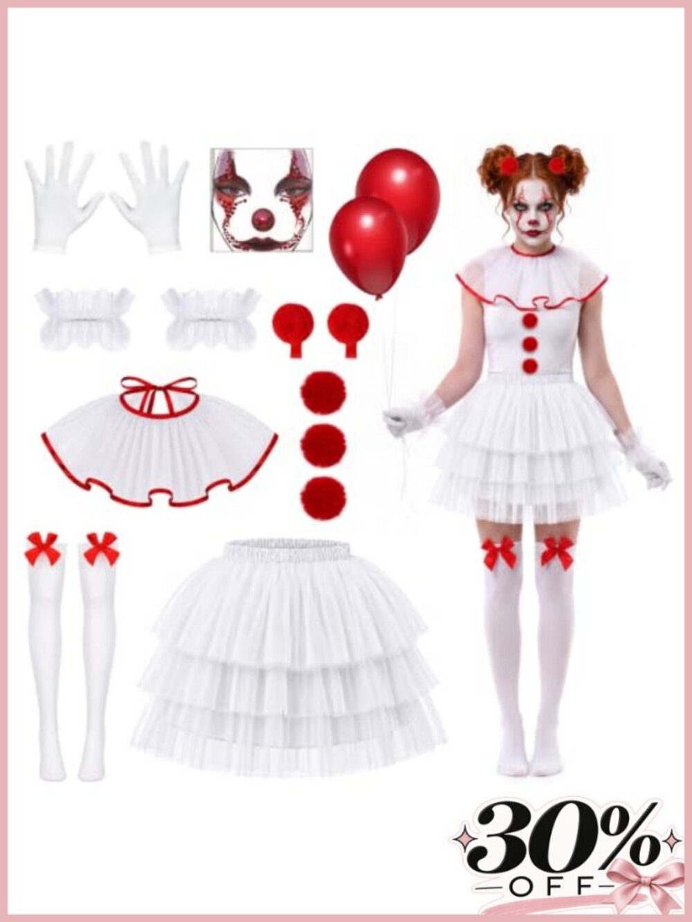 Clown Costume Accessory Set Tulle Tutu Choker Socks Gloves Women Halloween
